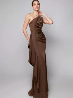 Robe de mère asymétrique plissée à une épaule robes d'invitées de forme sirène pour mariage