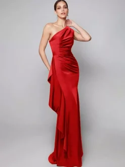 Robe de mère asymétrique plissée à une épaule robes d'invitées de forme sirène pour mariage