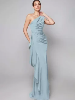 Robe de mère asymétrique plissée à une épaule robes d'invitées de forme sirène pour mariage