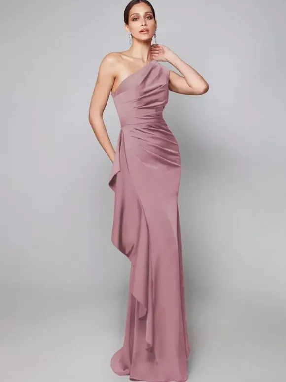 Robe de mère asymétrique plissée à une épaule robes d'invitées de forme sirène pour mariage