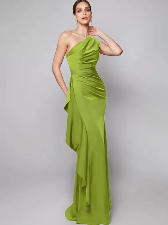 Robe de mère asymétrique plissée à une épaule robes d'invitées de forme sirène pour mariage
