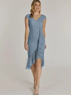 Robe de mère col en V manches courtes robes d'invitées de mariage plissées courtes