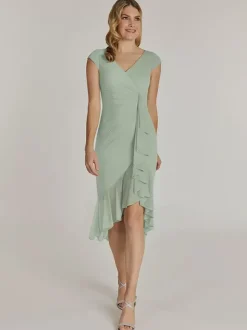 Robe de mère col en V manches courtes robes d'invitées de mariage plissées courtes