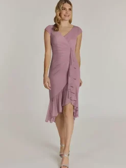 Robe de mère col en V manches courtes robes d'invitées de mariage plissées courtes