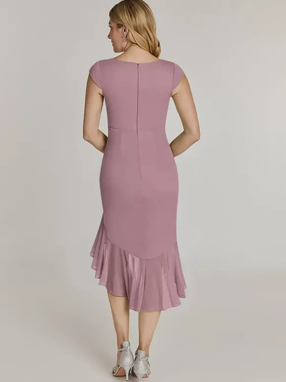 Robe de mère col en V manches courtes robes d'invitées de mariage plissées courtes