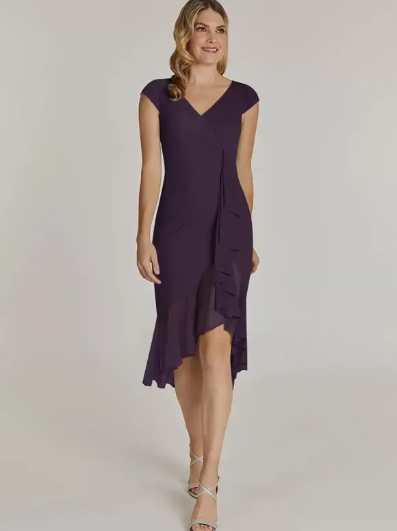 Robe de mère col en V manches courtes robes d'invitées de mariage plissées courtes