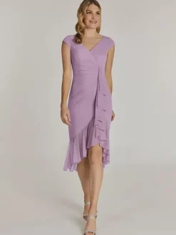 Robe de mère col en V manches courtes robes d'invitées de mariage plissées courtes