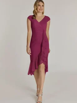 Robe de mère col en V manches courtes robes d'invitées de mariage plissées courtes