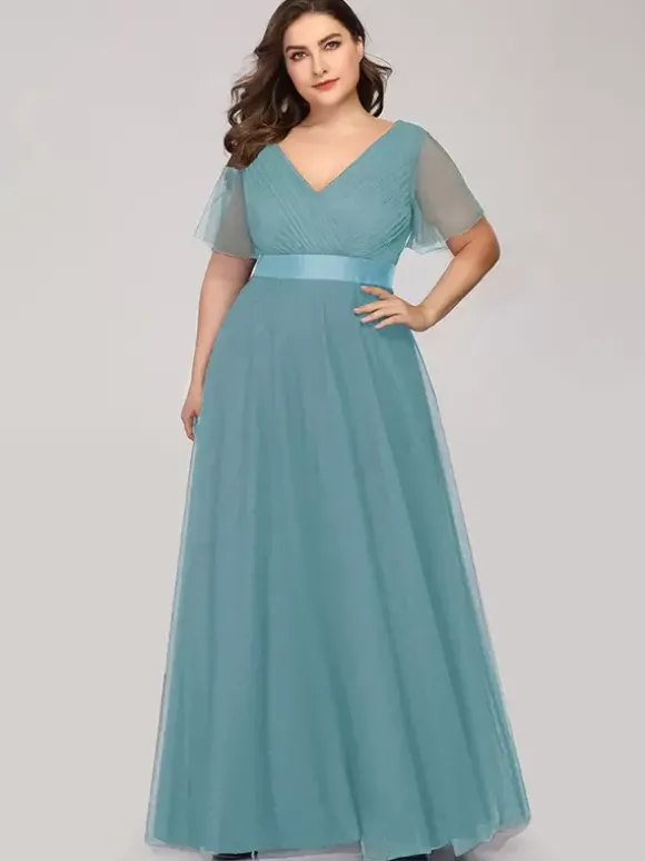 Robe de mère col en V manches courtes ligne a plissée robes d'invitées de mariage