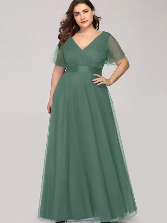 Robe de mère col en V manches courtes ligne a plissée robes d'invitées de mariage
