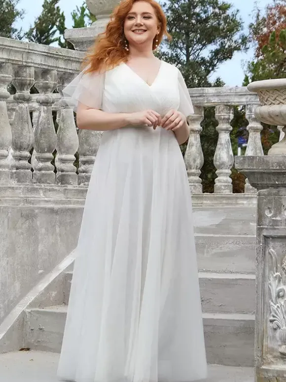 Robe de mère col en V manches courtes ligne a plissée robes d'invitées de mariage