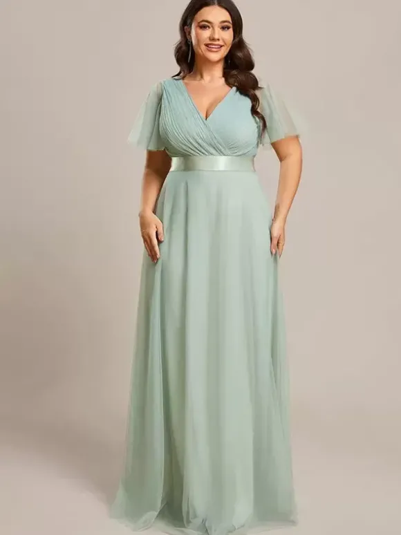 Robe de mère col en V manches courtes ligne a plissée robes d'invitées de mariage