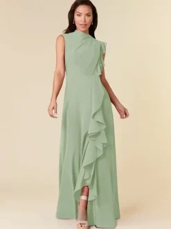 Robe de mère col haut sans manches ligne a plissée robes d'invitées de mariage