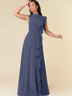 Robe de mère col haut sans manches ligne a plissée robes d'invitées de mariage