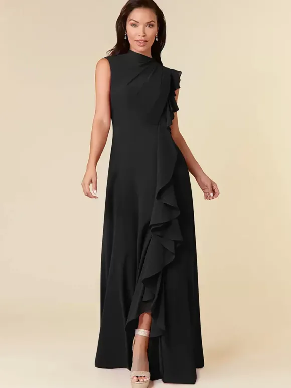 Robe de mère col haut sans manches ligne a plissée robes d'invitées de mariage