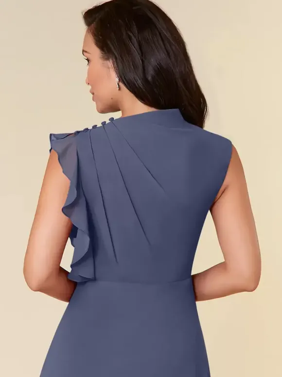 Robe de mère col haut sans manches ligne a plissée robes d'invitées de mariage
