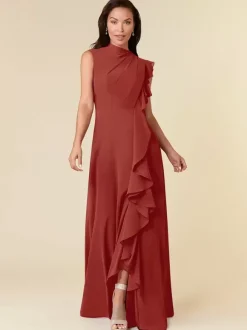 Robe de mère col haut sans manches ligne a plissée robes d'invitées de mariage