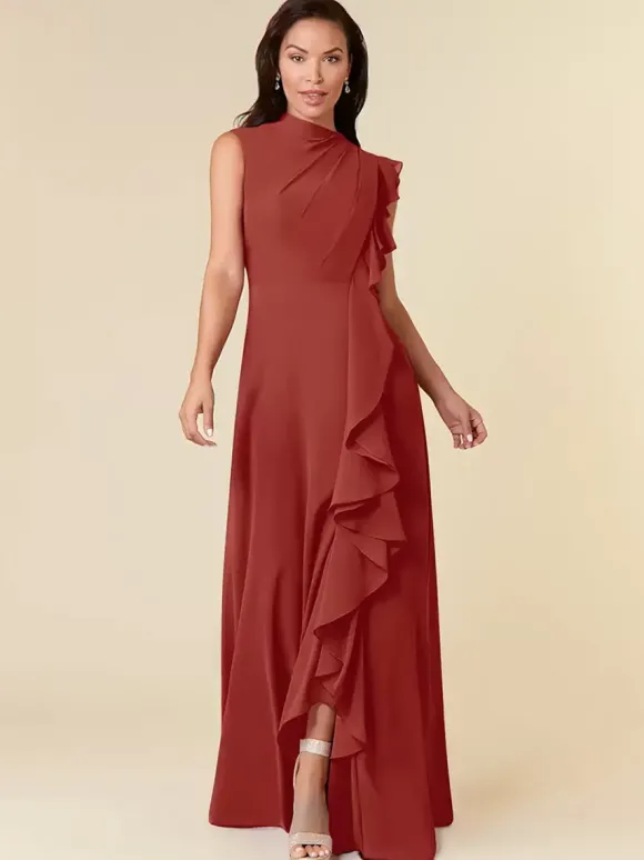 Robe de mère col haut sans manches ligne a plissée robes d'invitées de mariage