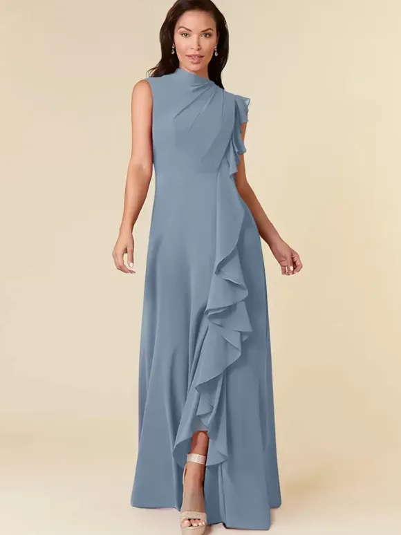 Robe de mère col haut sans manches ligne a plissée robes d'invitées de mariage