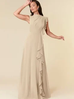 Robe de mère col haut sans manches ligne a plissée robes d'invitées de mariage