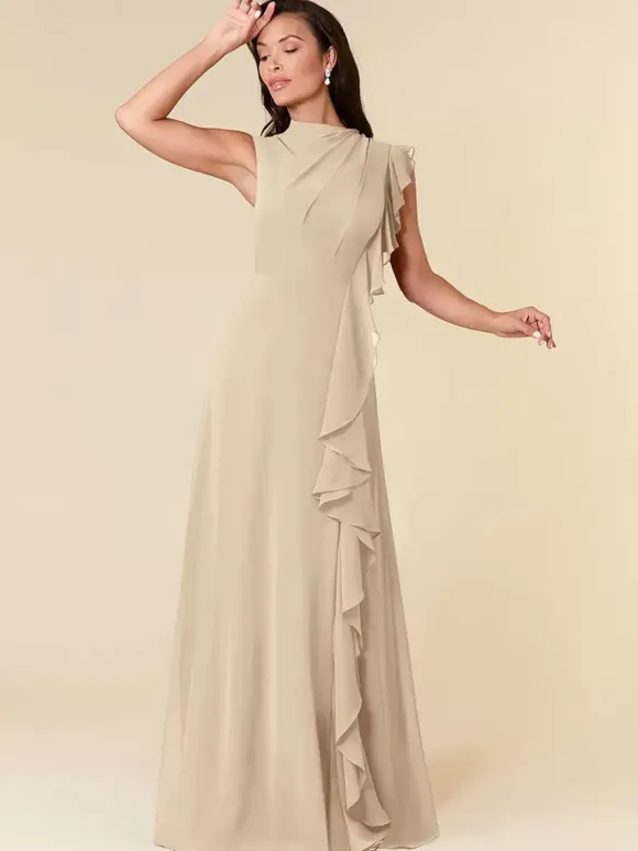 Robe de mère col haut sans manches ligne a plissée robes d'invitées de mariage