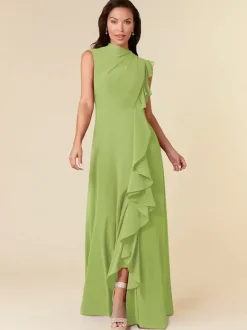 Robe de mère col haut sans manches ligne a plissée robes d'invitées de mariage