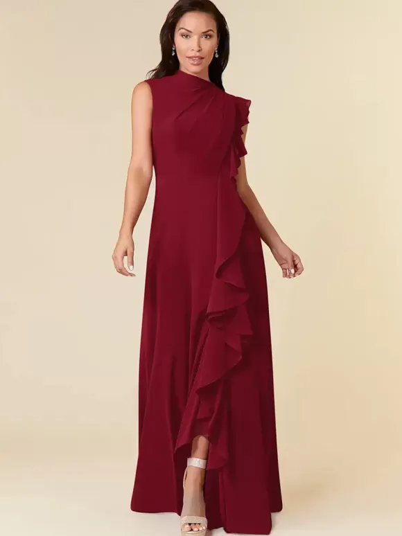 Robe de mère col haut sans manches ligne a plissée robes d'invitées de mariage