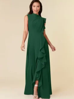 Robe de mère col haut sans manches ligne a plissée robes d'invitées de mariage