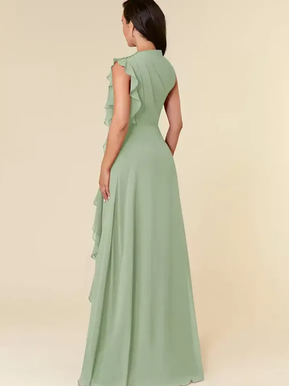 Robe de mère col haut sans manches ligne a plissée robes d'invitées de mariage