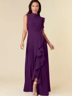 Robe de mère col haut sans manches ligne a plissée robes d'invitées de mariage