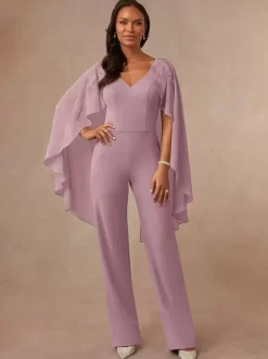 Robe de mère combinaison sans manches col en v longueur au sol robes d'invitées de mariage
