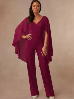 Robe de mère combinaison sans manches col en v longueur au sol robes d'invitées de mariage