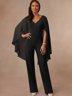 Robe de mère combinaison sans manches col en v longueur au sol robes d'invitées de mariage