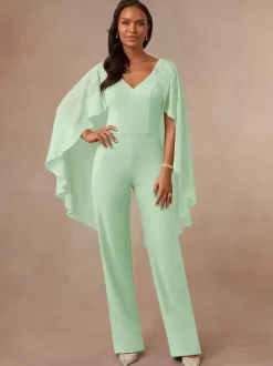 Robe de mère combinaison sans manches col en v longueur au sol robes d'invitées de mariage
