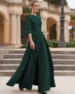 Robe de mère conçue avec décolleté et manches 3/4 combinaison perlée robes d'invitées de mariage