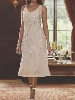Robe de mère conçue décolleté manches longues deux pièces paillettes robes d'invité pour mariage