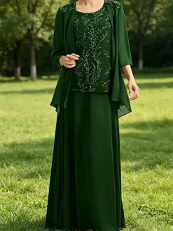 Robe de mère de la mariée col bijou manches 3/4 dentelle robe d'invitée pour un mariage