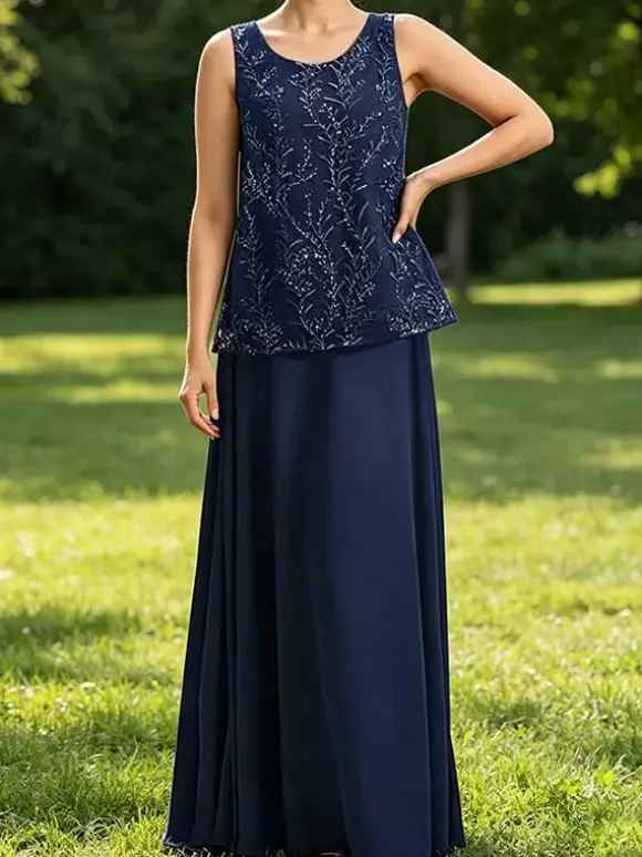 Robe de mère de la mariée col bijou manches 3/4 dentelle robe d'invitée pour un mariage