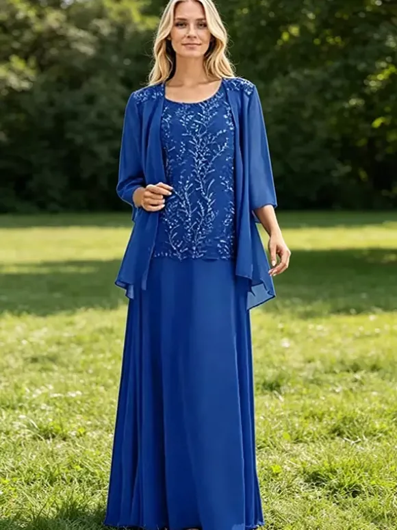 Robe de mère de la mariée col bijou manches 3/4 dentelle robe d'invitée pour un mariage