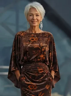 Robe de mère de la mariée col bijou manches 3/4 robe de bal plissée robe d'invitée de mariage