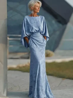 Robe de mère de la mariée col bijou manches 3/4 robe de bal plissée robe d'invitée de mariage