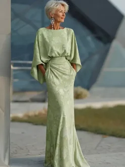 Robe de mère de la mariée col bijou manches 3/4 robe de bal plissée robe d'invitée de mariage