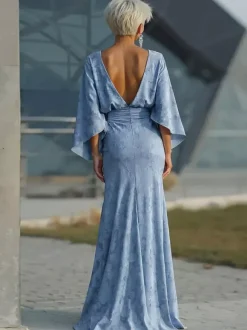 Robe de mère de la mariée col bijou manches 3/4 robe de bal plissée robe d'invitée de mariage