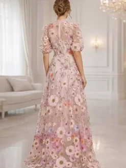 Robe de mère de la mariée col V manches courtes coupe trapèze à fleurs robe d'invitée pour mariage