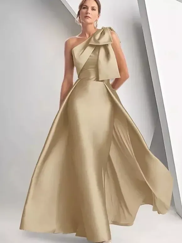 Robe de mère de la mariée décolleté travaillé sans manches coupe trapèze n艙uds robe d'invitée de mariage