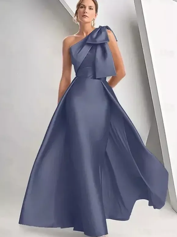 Robe de mère de la mariée décolleté travaillé sans manches coupe trapèze n艙uds robe d'invitée de mariage