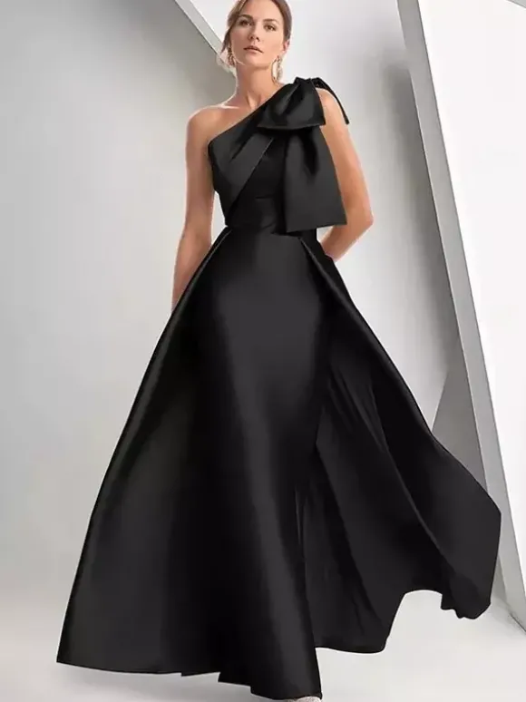Robe de mère de la mariée décolleté travaillé sans manches coupe trapèze n艙uds robe d'invitée de mariage