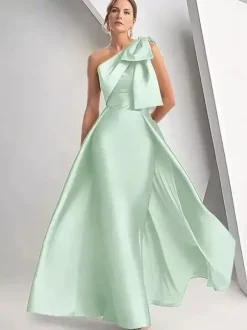 Robe de mère de la mariée décolleté travaillé sans manches coupe trapèze n艙uds robe d'invitée de mariage