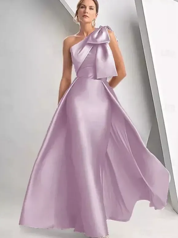 Robe de mère de la mariée décolleté travaillé sans manches coupe trapèze n艙uds robe d'invitée de mariage