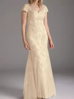 Robe de mère de la mariée en dentelle avec superposition de tulle robe de soirée de mariage longue style sirène